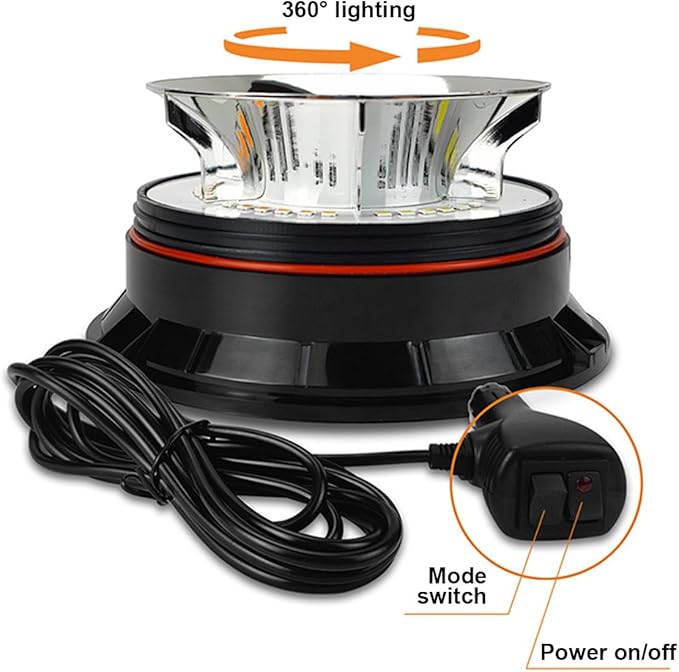 Round Roof Top Strobe Light - High Visibility 36 LED Strobe Light, Beacon Light with Magnetic & Rubber Base for Trucks, Construction Vehicles, Snow Plow & Emergency Vehicles (Blue)