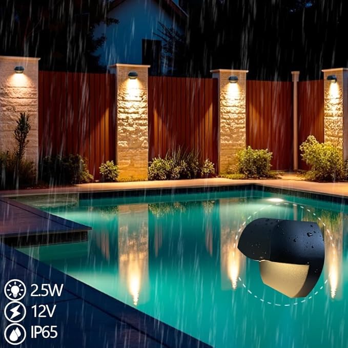 Low Voltage Deck Lights 2.5W 12V AC/DC,Aluminum Housing Outdoor Deck Railings Dock Retaining Wall Step Down Lights Warm White Black Color 4 Packs