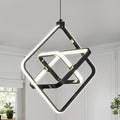 Modern LED Pendant Light Black Pendant Lights 4000K 35W Dimmable External Glow Height Adjustable Pendant Lighting Rectangle Chandelier for Kitchen Island Dining Room Bedroom Foyer（3-Ring）