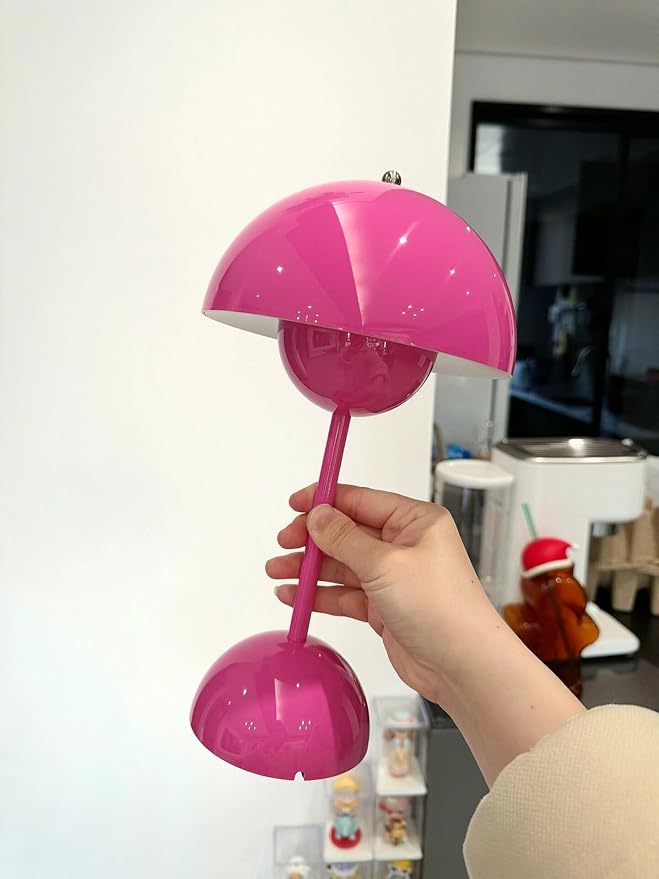 Flowerpot Lamp Modern Flower Bud 12" Cordless Touch Dimmable 2600mAh Rechargeable Desk Lamps Nordic Minimalist Mushroom Lamps Retro Nightstand Bedside Lamp for Bedroom Living Room(Pink)