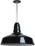 Steel Lighting Co. Carson Barn Light | Ceiling Mounted Pendant | 16 inch Dome | 12 inch Stem | Industrial Style Steel Light Made in America | Black Exterior/White Interior