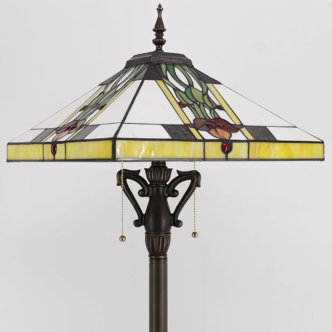Tiffany Floor Lamp Tulip Flower Mission Style Stained Glass Standing Reading Light 16X16X64 Inch