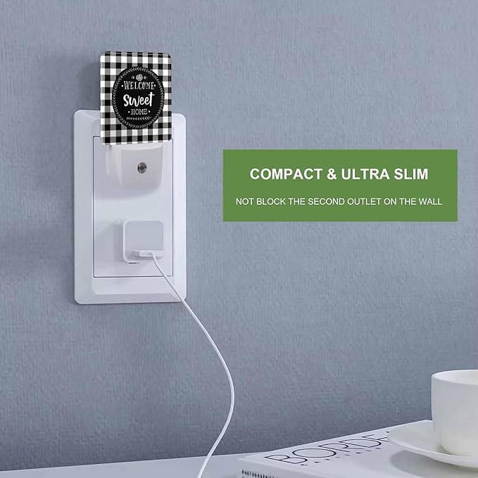 LED Night Light,Welcome Sweet Home Wreath LED Night Light Plug into Wall with Dusk to Dawn Light Sensor White Energy Efficient Nightlight for Bedroom Bathroom Hallway Living Room Kitchen