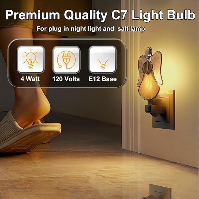 Night Light Bulbs,E12 Candelabra Base,4 Watt/C7/120V Decorative Bulb,Warm White,6 Pack