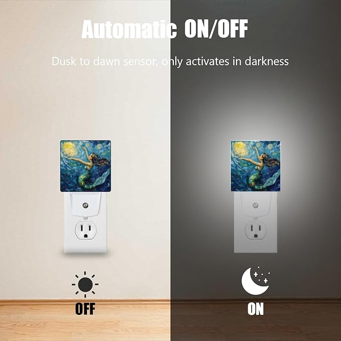 LED Night Lights Plug into Wall,Starry Night Singing Mermaid Decorative Night Lights Plug into Wall with Auto Light Sensor for Boys Girls Bedroom Decorative Nightlight Led Lamp