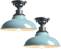 SAMTEEN Farmhouse Semi Flush Mount Ceiling Light 12-Inch Aqua Blue Flush Mount Barn Light Industrial Barn Ceiling Light Fixture for Hallway Loft Laundry Room, 2 Pack