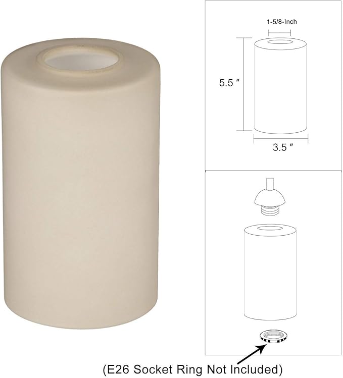 2 Pack Vintage Style Glass Shade, Cylinder Light Fixture Replacement Globe or Cover with 1-5/8-Inch Fitter for Chandelier Wall Sconce Pendant Light, G0032