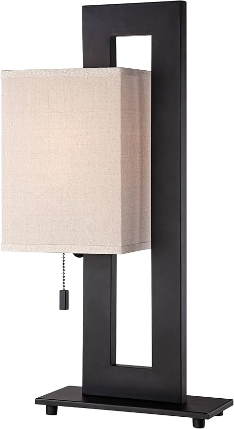 360 Lighting Modern Accent Table Lamp 20.5" High Rich Espresso Bronze Brown Open Rectangular Metal Base Oatmeal Floating Box Shade for Living Room Bedroom House Bedside Nightstand Home