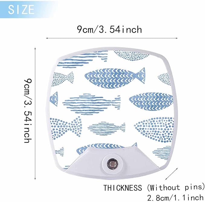 LED Square Night Light,Watercolor Fish LED Night Light Plug into Wall with Dusk to Dawn Light Sensor White Energy Efficient Nightlight for Bedroom Bathroom Hallway Living Room Kitchen
