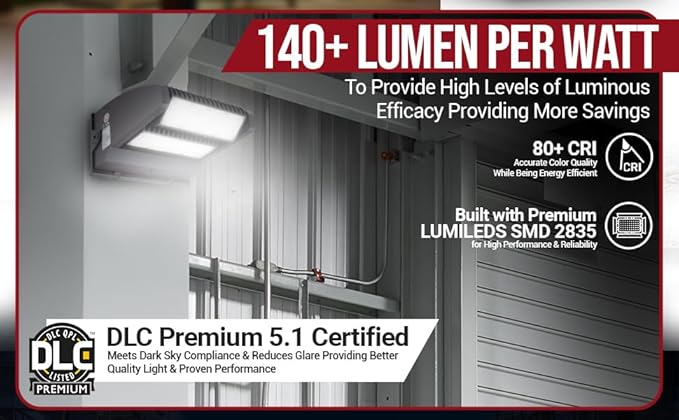 RuggedGrade 80W - Rotate IV Series LED Wall Pack with Photocell - 11,400 Lumens - Color Selectable 3000K/4000K/5000K - Outdoor LED Wall Light - Brown Housing - DLC 5.1 Premium