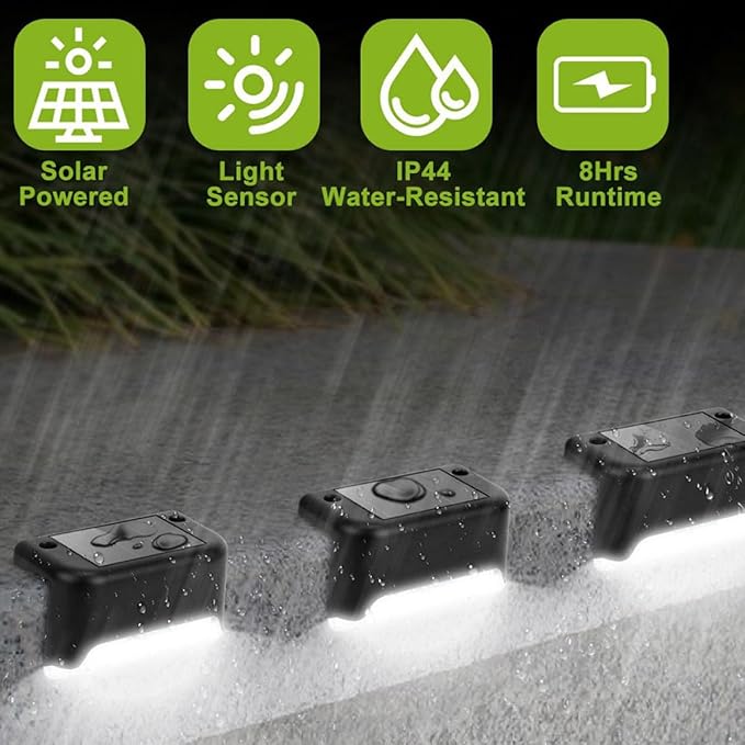 6Pcs Solar Garden Lights Outdoor Fence Lamps for Patio Deck Wall LED Solar Pathway Lighting for Safety and Decorative Courtyard Use