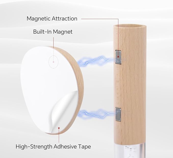 Motion Sensor Night Lights Indoor, Rechargeable Night Lights Wall Sconces Wooden Set of 2, Battery Powered Magnetic Wall Sconces Decor for Bedroom, Hallway, Bathroom, Stairway, Closet