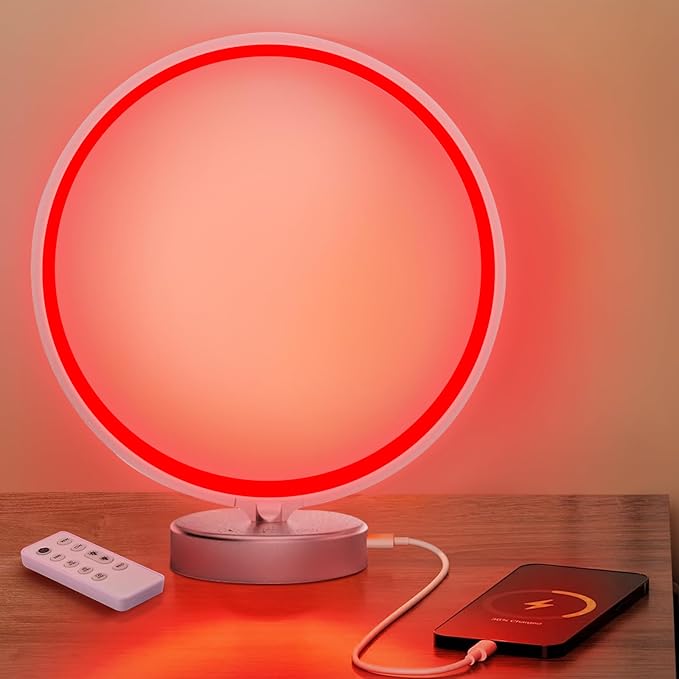 Red Light Therapy Night Light Lamp for Sleep 670nm Red Nightlight Desk Lamp with Multi-Color and Brightness Options Remote Control,Deep Relaxation and Improve Sleeping for Adults Kids (Silver)