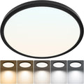 1 Pack 12-inch Round LED Flush Mount Light - 24W 2640LM Dimmable, 5 CCT Selectable, Easy Install Ceiling Panel Fixture for Bedroom, Kitchen, Hallway, Apartment, Laundry, Matte Black