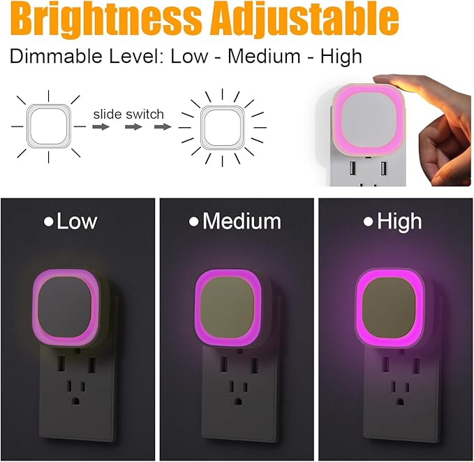 2 Pack Plug in Pink Night Light for Girls, Dimmable Nursery Light with Dusk to Dawn Sensor, Gentle Eye-Caring Glow for Midnight Feedings, Kids Room, Princess-Themed Bedroom, Bathroom, Hallway