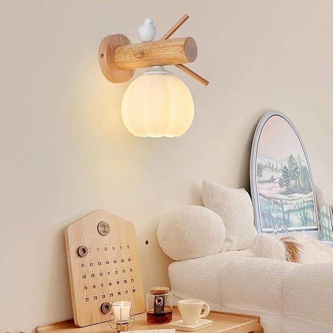 Vintage Mid Century Modern Farmhouse Wall Lamp - White Milk Ball Kids Night Light, Bird Mounted Sconce for Hallway & Bedside Lighting, Unique Home Decor