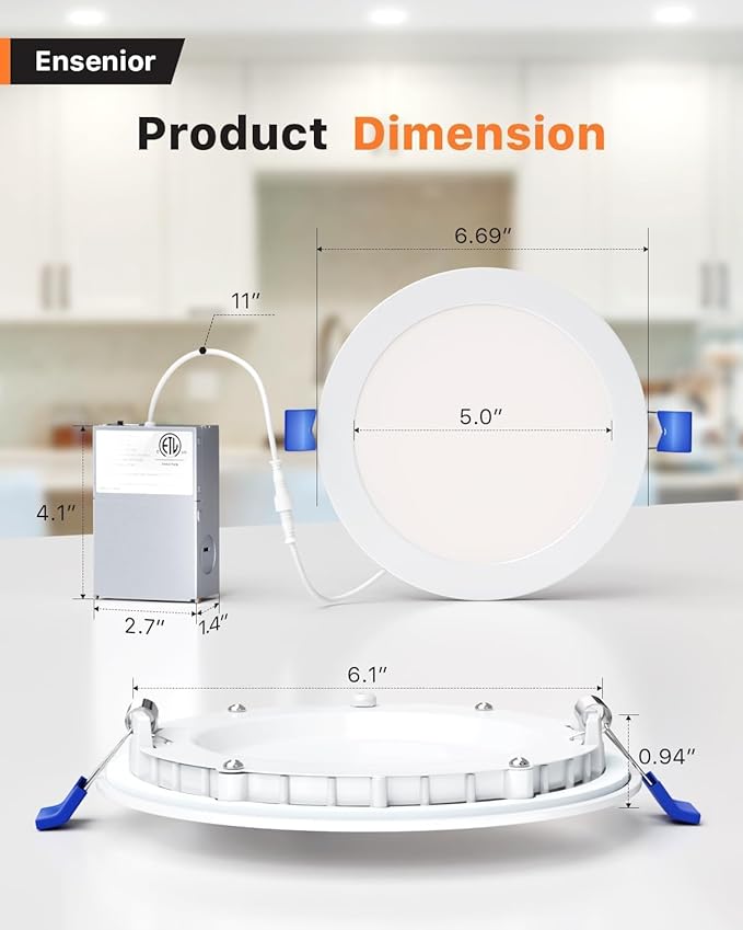 Ensenior 16 Pack 6 Inch LED Recessed Ceiling Light, 3500K Neutral White, 1050LM 12W 120V, High Brightness Canless Wafer Downlight Dimmable - ETL&FCC&IC