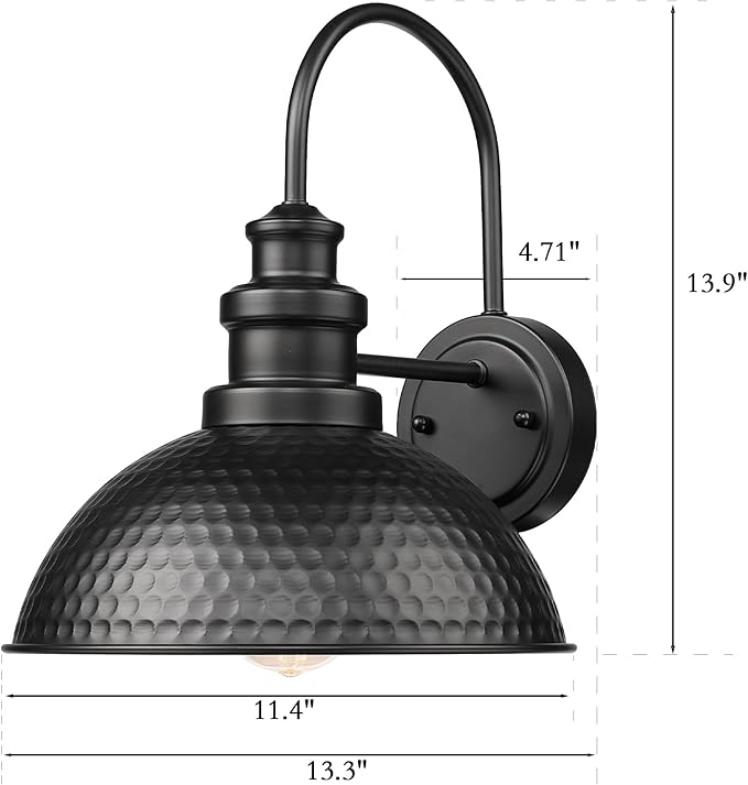 Casia Outdoor Farmhouse Barn Lights, Anti-Rust Outdoor Wall Sconce, Exterior Wall Lights, Front Door Mounted Lighting Fixture,Vintage Outside Lighting for Porch,Garage,Patio (Black, 1 Pack)