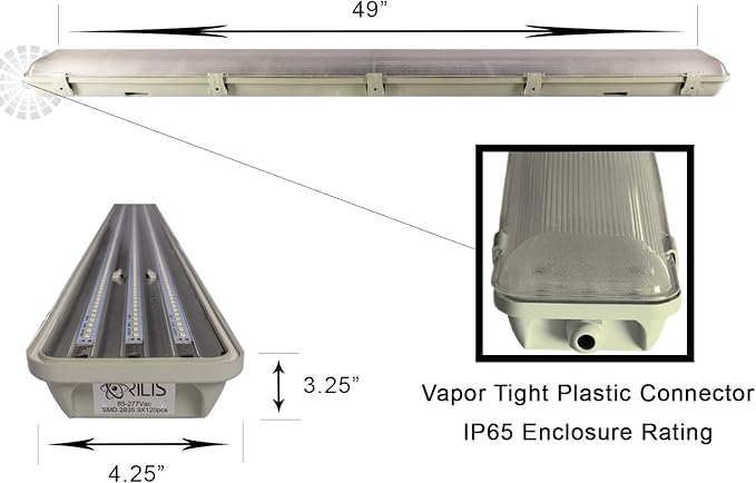 Orilis 4 FT 4500K 72W LED Vapor Tight Lights | Commercial Indoor/Outdoor Hardwired IP65 Waterproof Fixtures | 8000 Lumens | Detachable LED Strips (2-Pack)