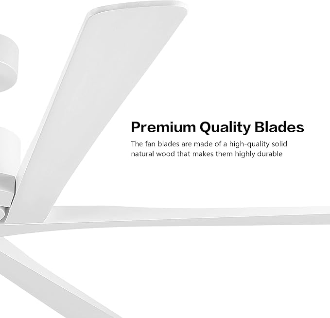 WINGBO 54 Inch DC Ceiling Fan without Lights, 5 Reversible Carved Solid Wood Blades, 6-Speed Noiseless DC Motor, Modern Ceiling Fan No Light for Bedroom Living Room Kitchen, White