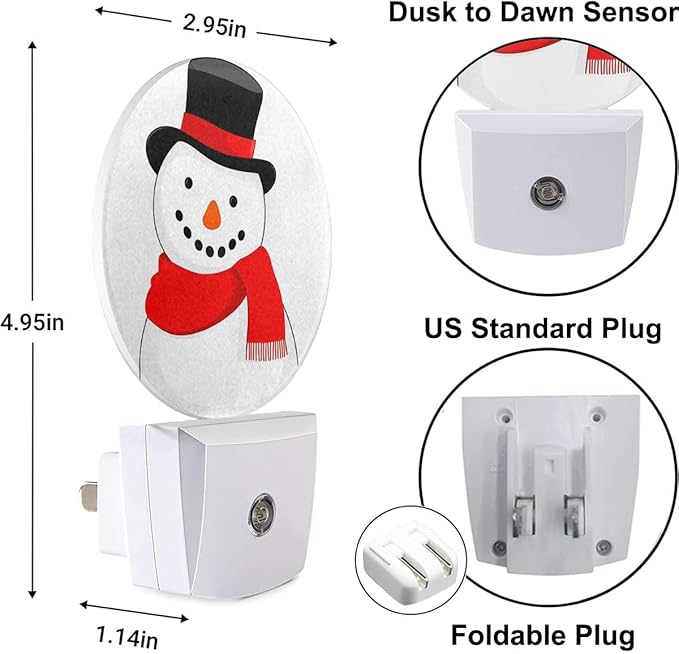 Plug-in Snowman with Red Scarf Night Light Christmas Winter Night Lights Plug into Wall with Auto on/Off Sensor, 0.5W LED Nightlight for Bedroom Bathroom Kitchen Hallway