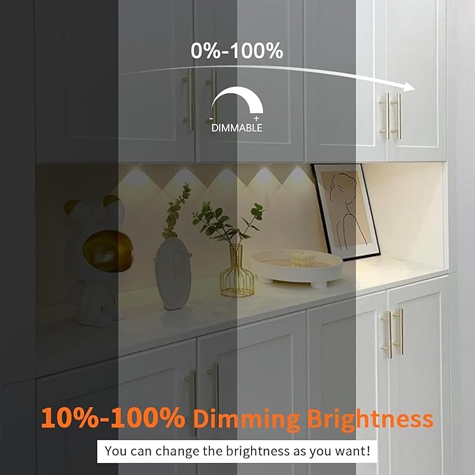 VST Under Cabinet Lights CCT 3000K-6500K, LED Puck Light Color Temperature and Brightness Adjustable with Touch Remote Dimmer ETL-Listed LED Driver for Drawer Wardrobe Kitchen (10Pcs Black)