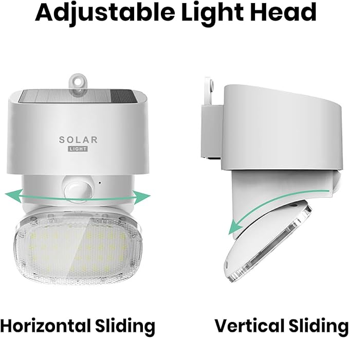 Solar Wall Light Outdoor, 3000K 4000K Solar Motion Lights, 180° Adjustable Lamp Head, 2000LM Solars Security Lighting for Door, Yard, Garage, White, 1pcs