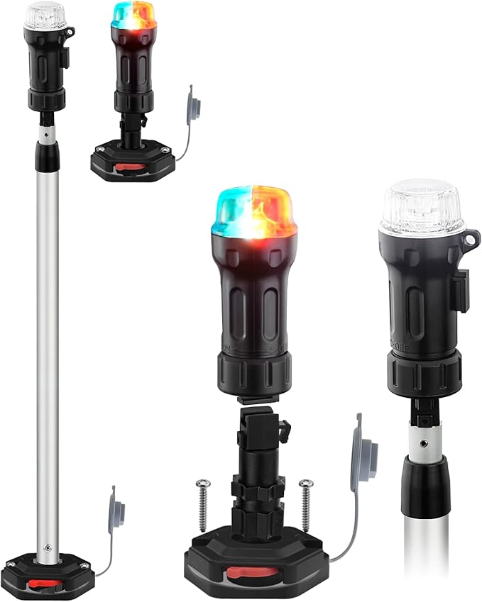 Battery Navigation Lights for Boats,Telescoping Boat Stern Lights and Bow,3AAA Battery Operated,30-52.4 Inches,Fixed Base,for Kayak,Boats (EA11104-MF2)