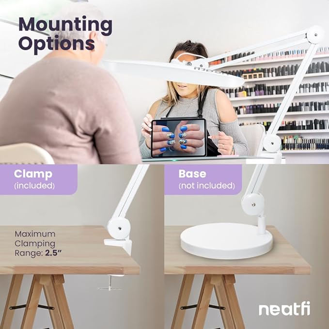 Neatfi XL 2,200 Lumens LED Desk Lamp with Clamp, 24W Bright Architect Task Lamp, 20 Inches Dimmable Computer Light, Adjustable Desk Light for Home, Office, Crafts, Nails & Hobbies (Non-CCT, White)