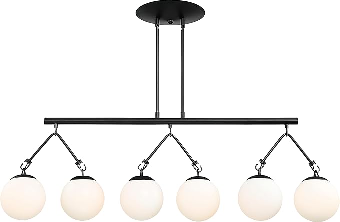 Craftmade 50776-FB Orion Geometric Design White Frost Glass Orb Linear/Island Lighting, 6-Light 360 Watts 15"H x 45"L, Flat Black