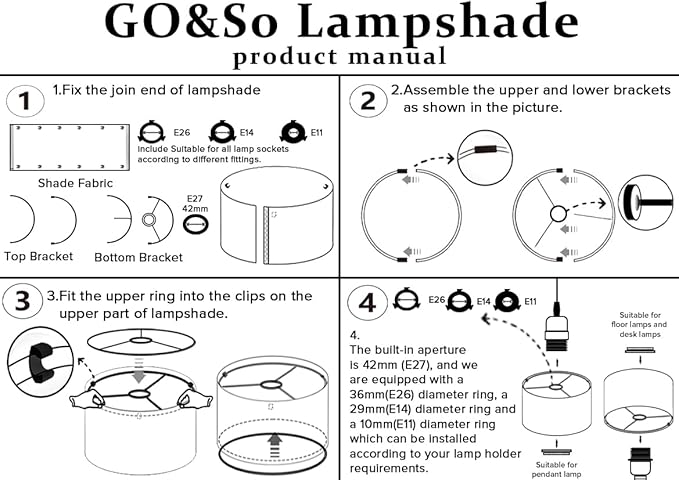 GO&SO 1 Pack Drum Large Lamp Shade,Red Leaf Printed Pattern Design, 16" x16" x12", 1.65" Spider E27 Base, DIY Assembly with Multi-Adapter (E26/E14/10mm),Ideal for Table/Floor Lamps/Pendant Lighting