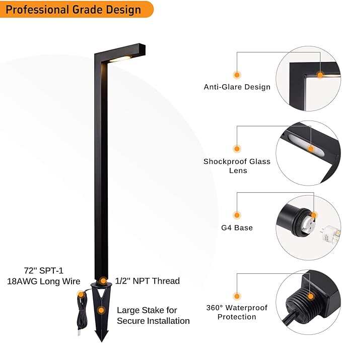Gardenreet Solid Cast Brass Pathway Lights, 12v Landscape Path Light Outdoor IP65 Waterproof, LED Electric Walkway Lighting Wired, Black for Garden Yard with 3W 3000K Soft White G4 Bulb (12 Pack)