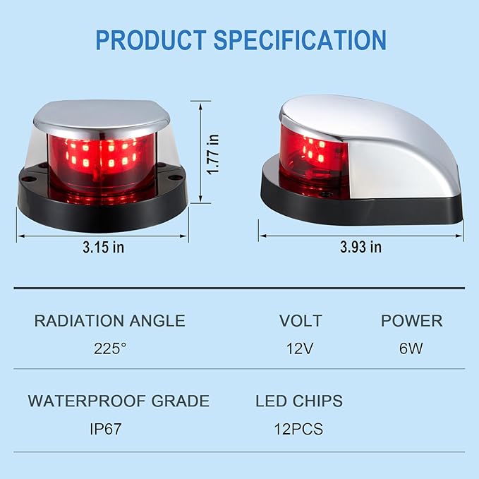 CZC AUTO Boat Navigation Lights, Red and Green Led Bow Lights, IP67 Waterproof Marine Navigation Lights for Pontoon, Yacht, and Small Boats