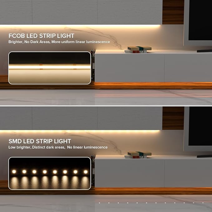 16.4FT DC12V COB LED Strip 4000K Natrual White 480LEDs Flexible High Density Uniform Bright Light Strip 9W/m, Dimmable LED Light for DIY Kitchen Bedroom Home Decor, No Power and Controller