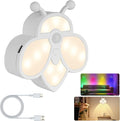 Rechargeable Motion Sensor Night Light for Kids | Warm White & RGB | Cute Bee Design | Magnetic Mount | Indoor Light for Bedroom, Kids' Room, Stair, Bathroom(White, 1 Pack)