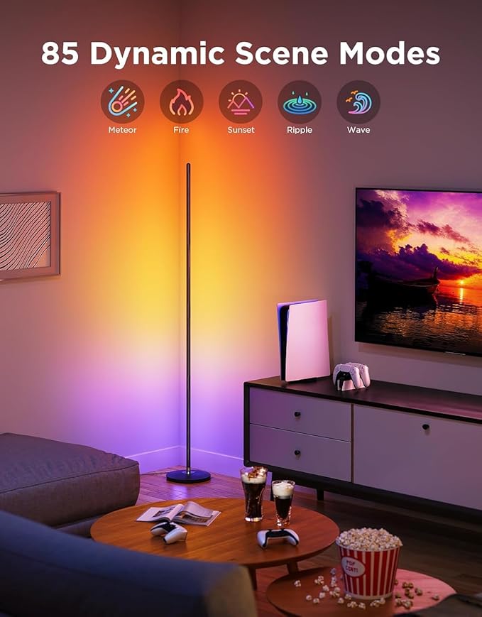 Govee RGBIC Floor Lamp Basic, LED Corner Lamp Works with Alexa, 1000 Lumen Smart Modern Floor Lamp with Music Sync and 16 Million DIY Colors, Color Changing Standing Lamp for Bedroom Living Room Black