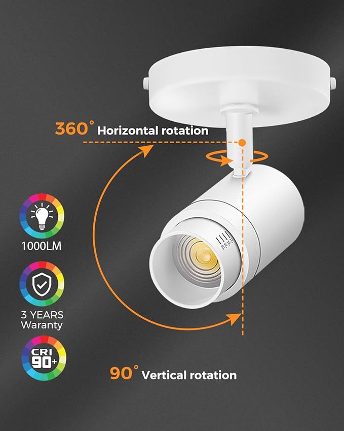 Zoomable LED Ceiling Spot Lights Indoor Adjustable Ceiling Spotlight Fixture Directional Ceiling Light Dimmable Flush Mount Can Accent Lighting for Kitchen Art Picture - 12W 1000lm White 4000K