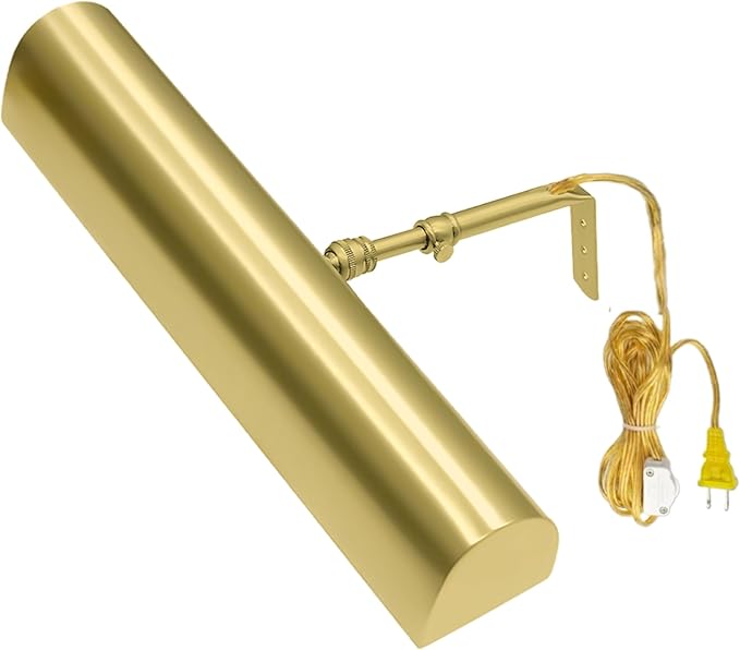 Royal Designs, Inc. Plug-in Picture Light, Gallery Lighting, 12 ft Cord with in-Line Hi/Low/Off Switch, PLP-2014-14-BSB, Brushed Satin Brass, 14.75 inch