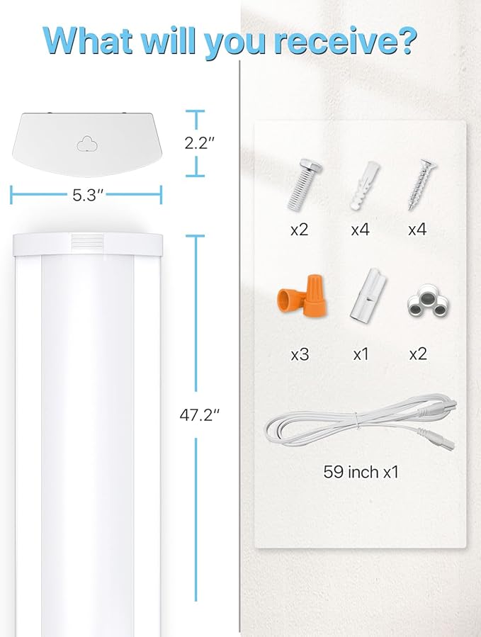 HYPERLITE 60W/50W/40W LED Wraparound Light Fixture, Linkable 4ft Led Wrap Light AC120V, 5000K Wrap Around Light, 4400LM/5500LM/6600LM LED Office Lights for Garage Closet Laundry Room, ETL Listed,2P