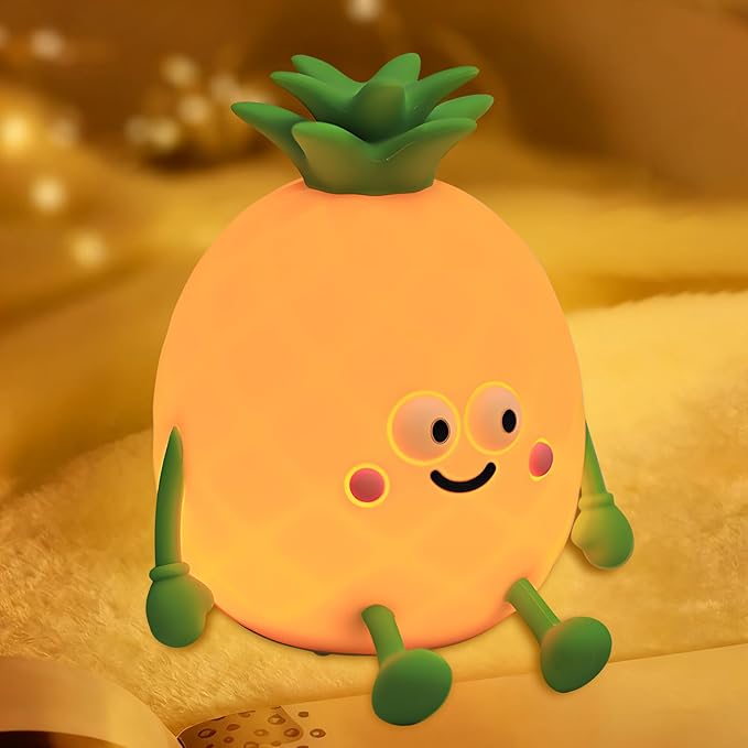 Cute Small Pineapple Fun Night Light - Dimmable RGB Touch Control Lamp, USB Rechargeable, Idea for Home, Office, and Gift