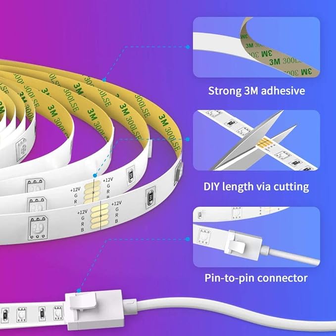 Govee Smart RGB LED Strip Lights, 16.4ft WiFi LED Strip Lighting Work with Alexa and Google Assistant, 16 Million Colors with App Control and Music Sync LED Lights for Bedroom, Home Decor