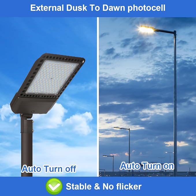 Juyace 300W LED Parking Lot Lights with Slip Fitter Mount Pole Flood Dusk to Dawn Outdoor Lighting Commercial Street 5000K IP65 Waterproof 100-277V (3 Pack)