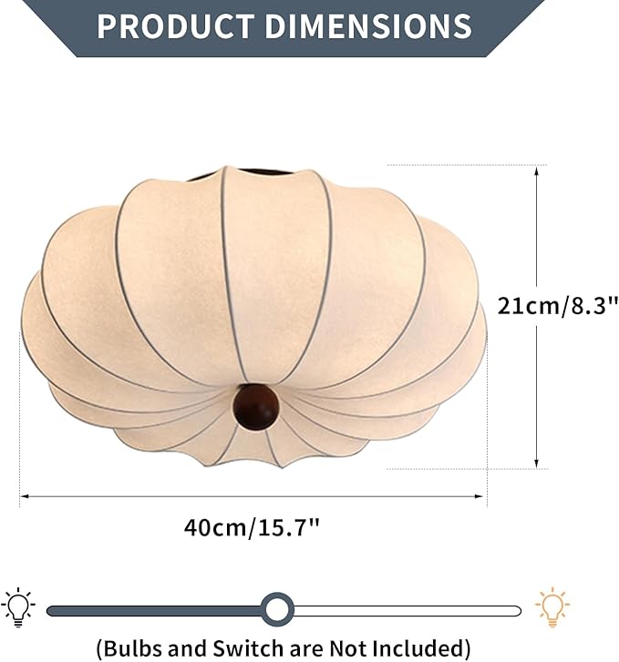 KCO Lighting Japanese Silk Ceiling Light Fixture White Fabric Flush Mount Ceiling Light Large Drum Light Fixtures Boho Chandelier for Bedroom Entryway