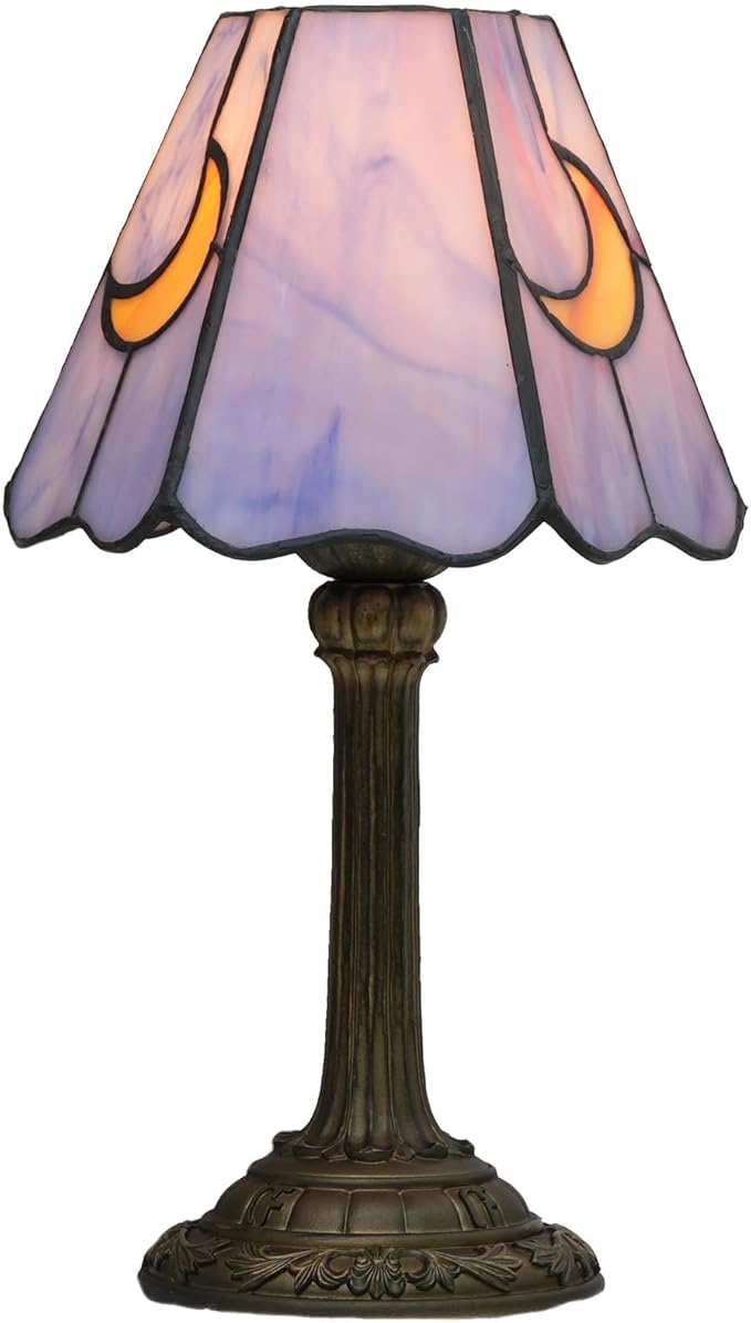 Tiffany Lamp - Pink Blue Moon Stained Glass Table Lamp 7x7x13 Inches - Pink Blue Moon Style Desk Reading Bedside Light - Bedroom & Living Room Decor
