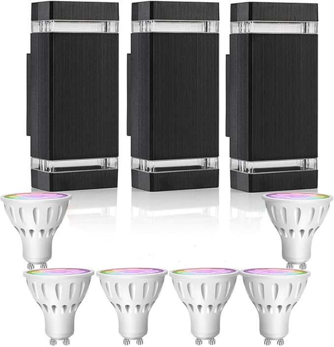 Mi.Light RF Remote Control RGB Colour Changing Lighting LED Double Up and Down Outdoor Wall Light,White Temperature 2700k- 6500k RGB+CCT Exterior Wall Lighting (3 Pack)