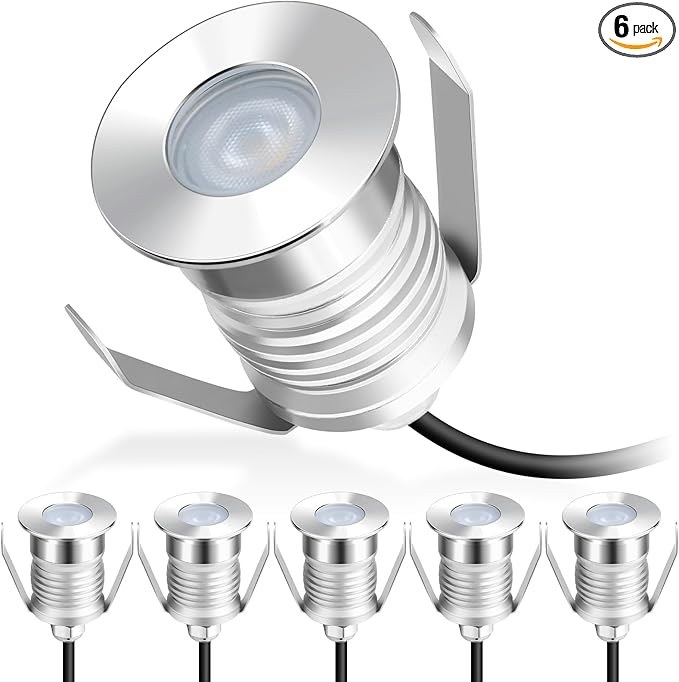 Gardencoin Recessed LED Deck Lights, Heavy Duty Soffit and Stair Lighting Outdoor, 1W 12-24V Low Voltage Landscape In Ground Well Light, Underwater Light Ultra Waterproof, Dimmable(3000K-6pack)