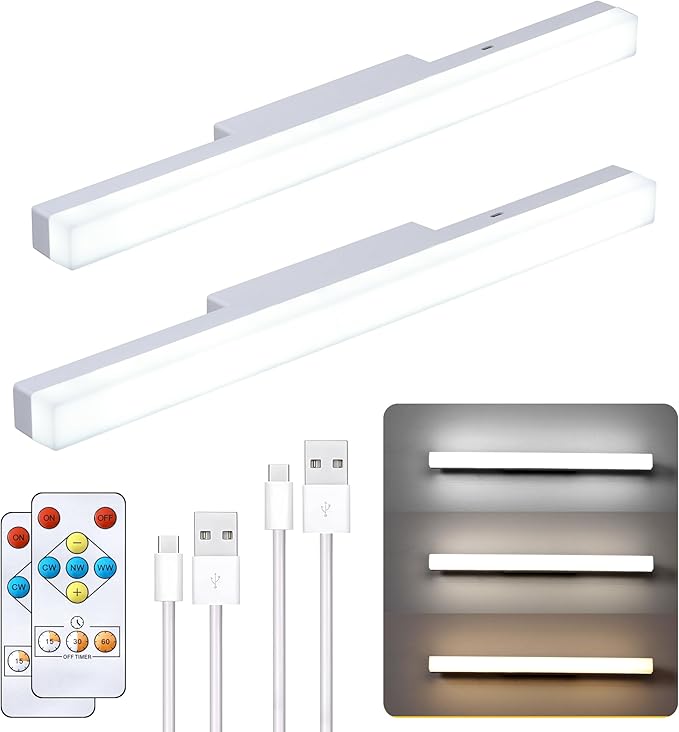 5w Rechargeable Battery LED Picture Light 2Pack, 4000mah 3CCT Magnetic led Lights for Pictures with Remote Dimmable and Timer,3 Lighting Modes Magnetic Light for Reading or Working