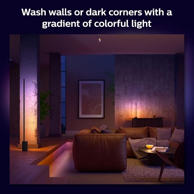 Philips Hue Signe Smart Color Changing Floor Lamp, Black, White and Color Ambiance, Pack of 1, Control with Hue App, LED Floor Lamp Works with Alexa, Google Assistant, and Apple Homekit