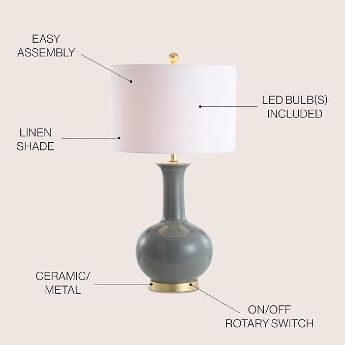 JONATHAN Y JYL6208B Brussels 27" Ceramic/Metal LED Table Lamp Contemporary Transitional Bedside Desk Nightstand Lamp for Bedroom Living Room Office College Bookcase LED Bulb Included, Gray