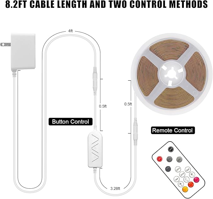 16.4ft Red COB Led Strip Lights with RF Remote, Dimmable Bright Dotless Adhesive Indoor Led COB Light Strip for Cabinet, Painting, Room, Bed